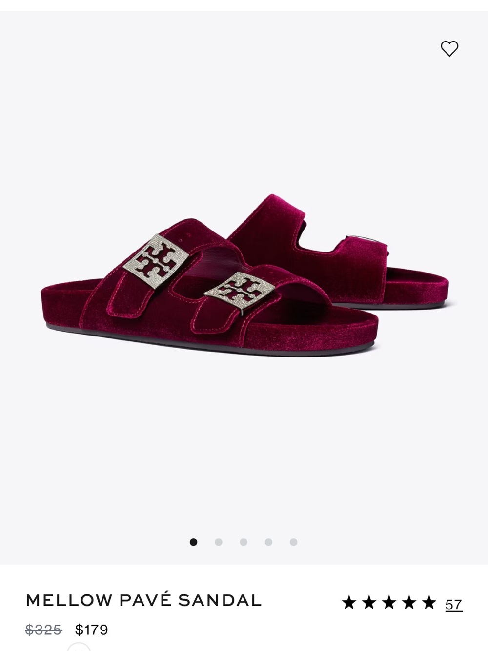 Tory Burch Velvet Double-Strap Slide Sandals — Wine